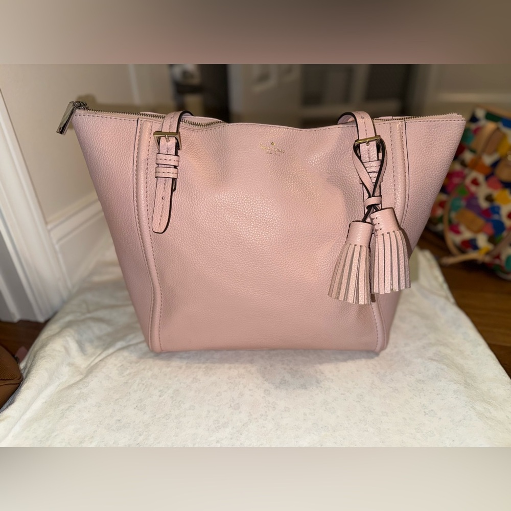 Kate Spade Pink Pebbled Tote with Tassel Charm
